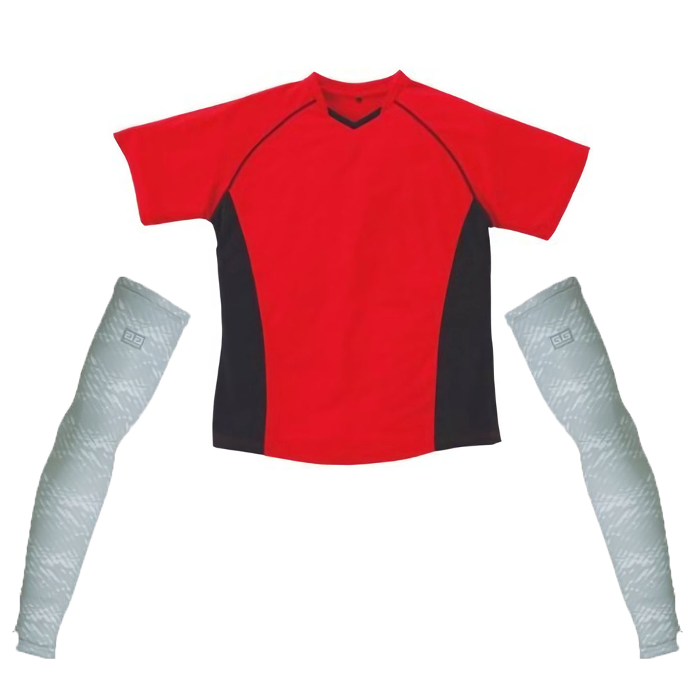 レッド(シャツ)+シルバーグレー