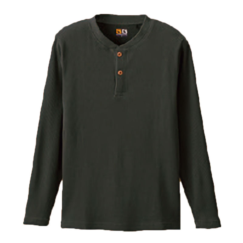 G.GROUND 8.8oz 長袖ヘンリーネックシャツ(綿100%・消臭機能) 4Lサイズ (アーミー)