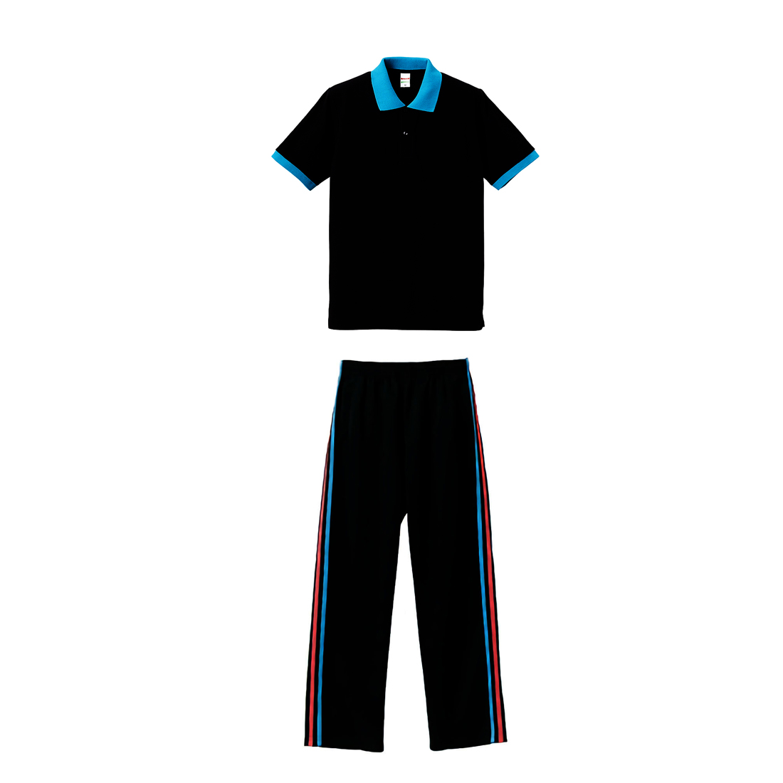 ユナイテッドアスレ ドライ鹿の子ポロシャツ+ジャージロングパンツ上下セットアップ XS～XL (上ブラック・Tブルー+下ブラック・Tブルー・Tピンク)