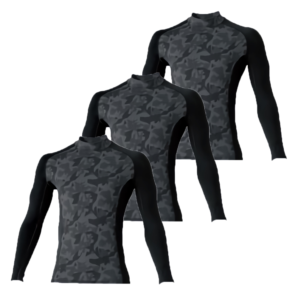 3days G.GROUND ドライ+デオドラント 裏起毛長袖サポートハイネックシャツ×3 (カモフラグレー)