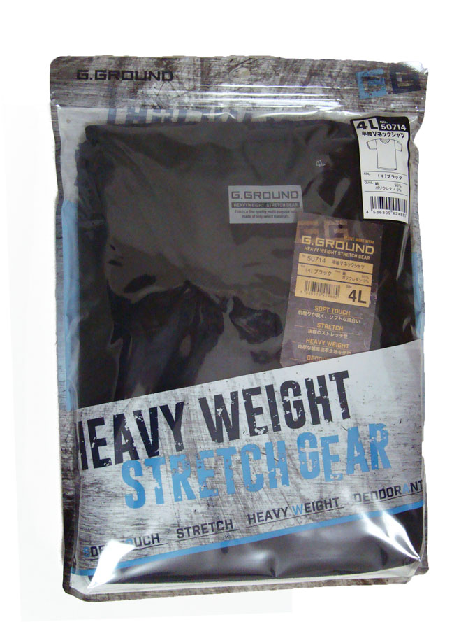 G.GROUND 8.6oz 肉厚な生地感 ストレッチ半袖VネックTシャツ 4Lサイズ