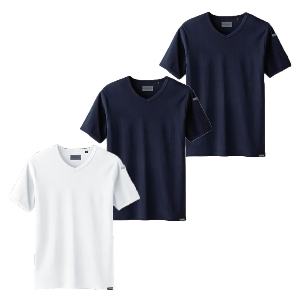 G.GROUND 8.6oz Vネック生活3日間 半袖VネックTシャツ×3 S～3Lサイズ (ネイビー・ネイビー・ホワイト)