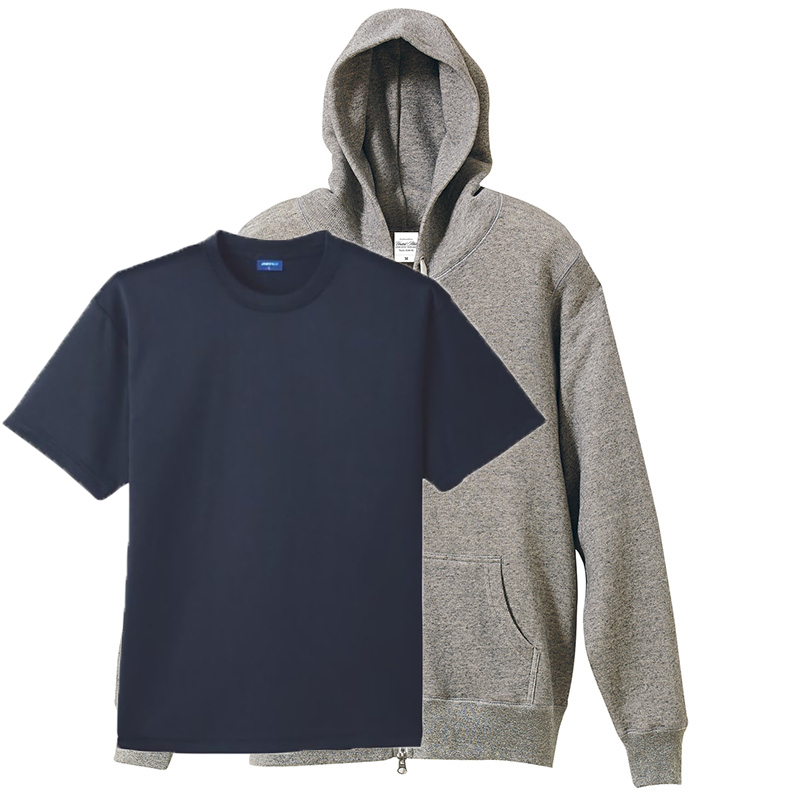 オールシーズン ジョギングセットアップ フルジップパーカー+半袖Tシャツ(DRY+D) (ヴィンテージへザー+(Inner)ネイビー)