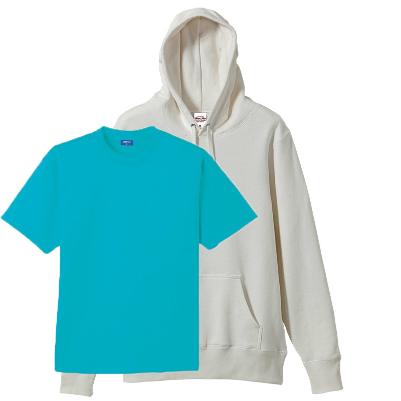 オールシーズン ジョギングセットアップ プルオーバーパーカー+半袖Tシャツ(DRY+D) (バニラホワイト+(Inner)エメラルドブルー)