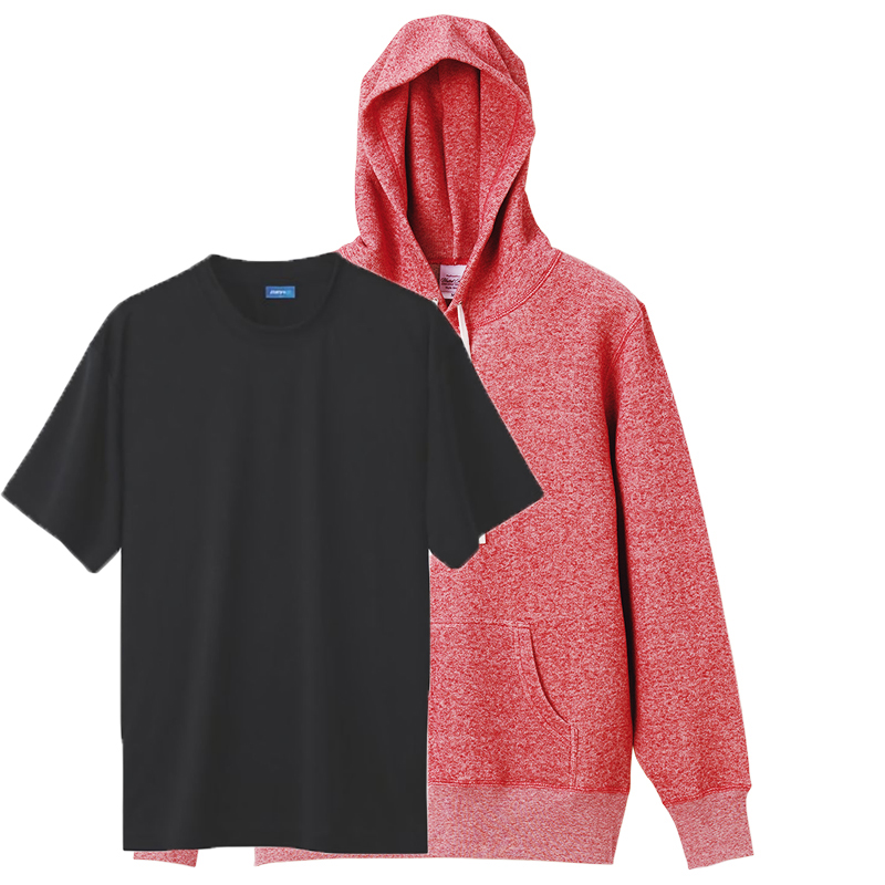 オールシーズン ジョギング学割セット プルオーバーパーカー+半袖Tシャツ(DRY+D) (ヴィンテージへザーレッド+(Inner)ブラック)