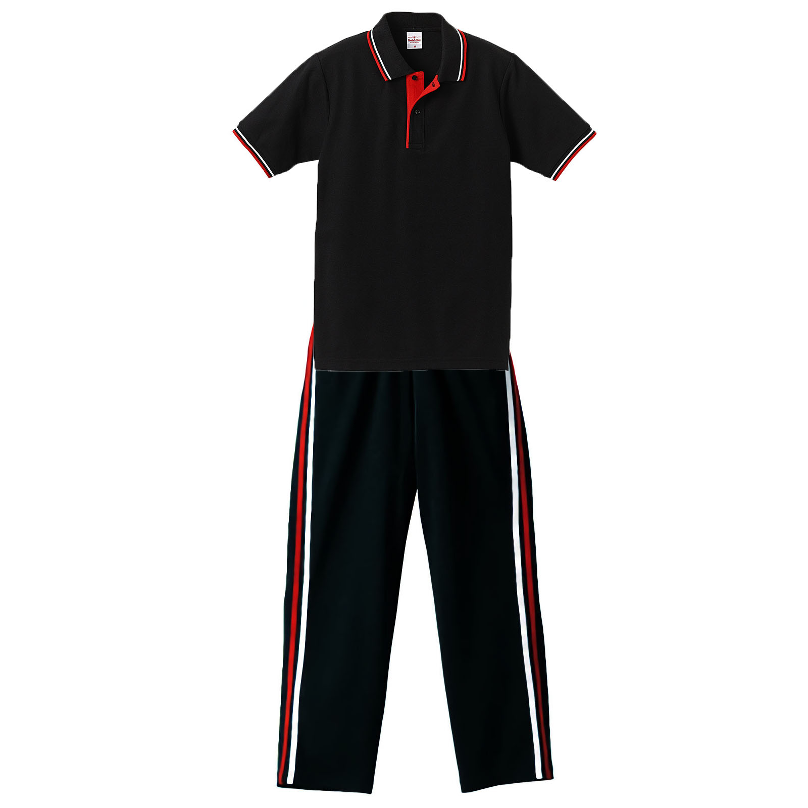 ユナイテッドアスレ ポロジャージ上下(半袖ポロシャツ+ジャージパンツ)コーデ・セットアップ (上下ブラック・レッド・ホワイト)