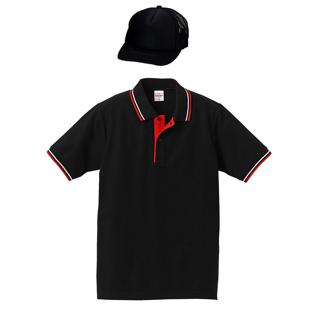 ブラック・レッド・ホワイト+帽子(ブラック)