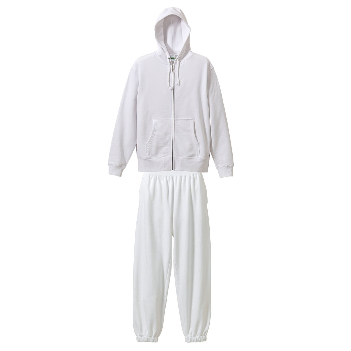 スウェット上下セットアップ(フルジップパーカー+ルーズパンツ Hip Hop) S～LL(XL) (上下ホワイト)