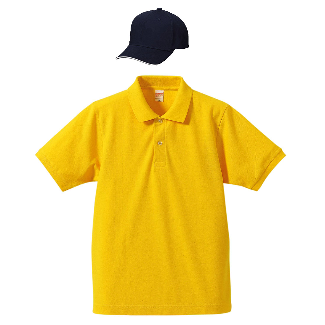 ユナイテッドアスレ 5.3oz 鹿の子ポロシャツ+コットンメジャーキャップ コーデ・学割セット (カナリアイエロー+帽子(ネイビー・ホワイト))