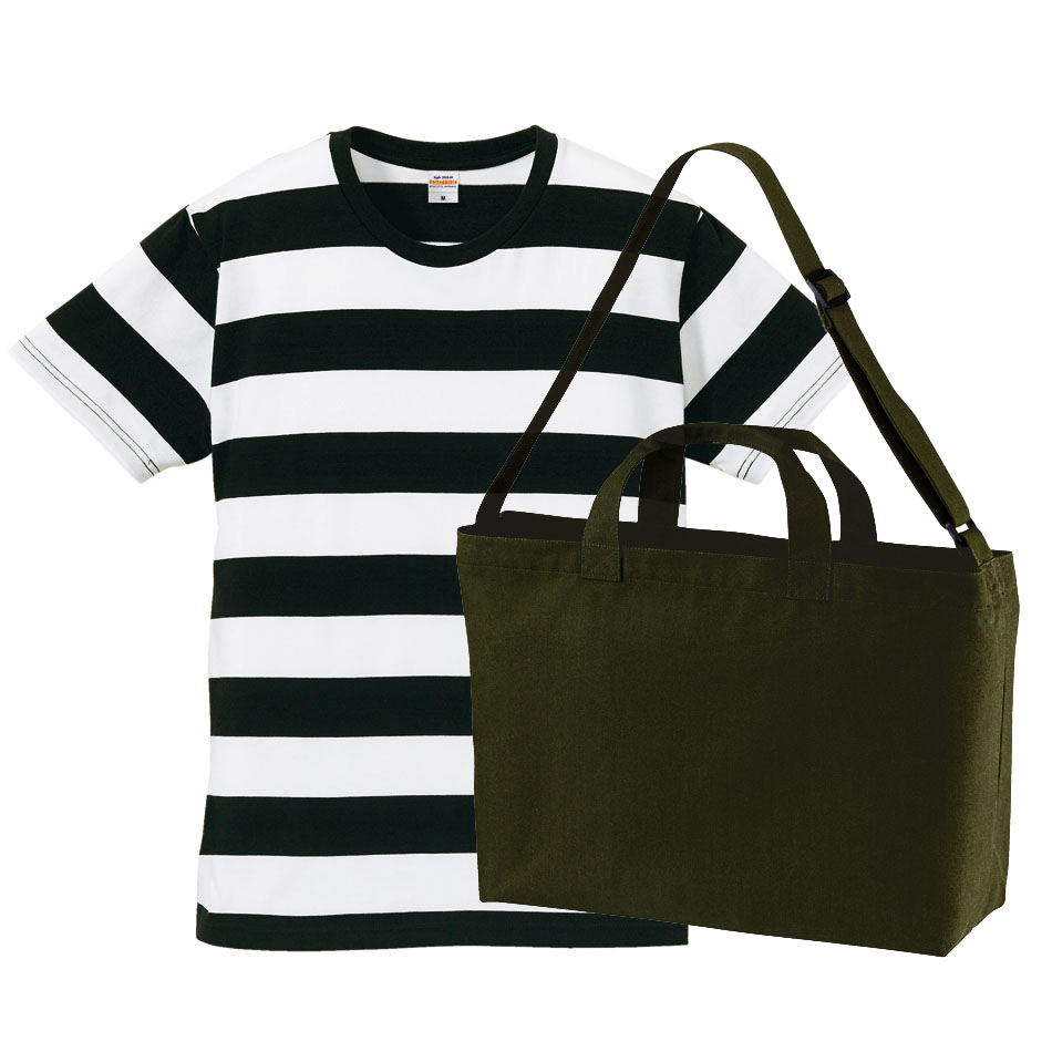 ブラック・ホワイト(Tシャツ)+OD(バッグ)