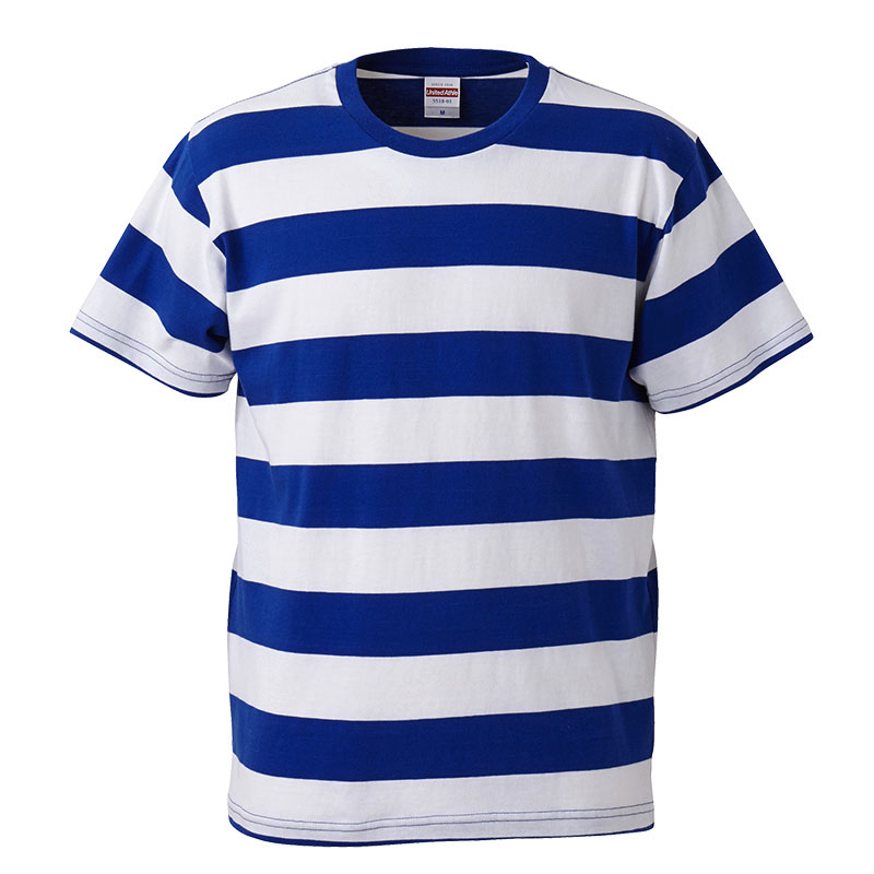 ユナイテッドアスレ 5.0oz ボールドボーダー半袖Tシャツ S～Lサイズ (ロイヤルブルー・ホワイト)