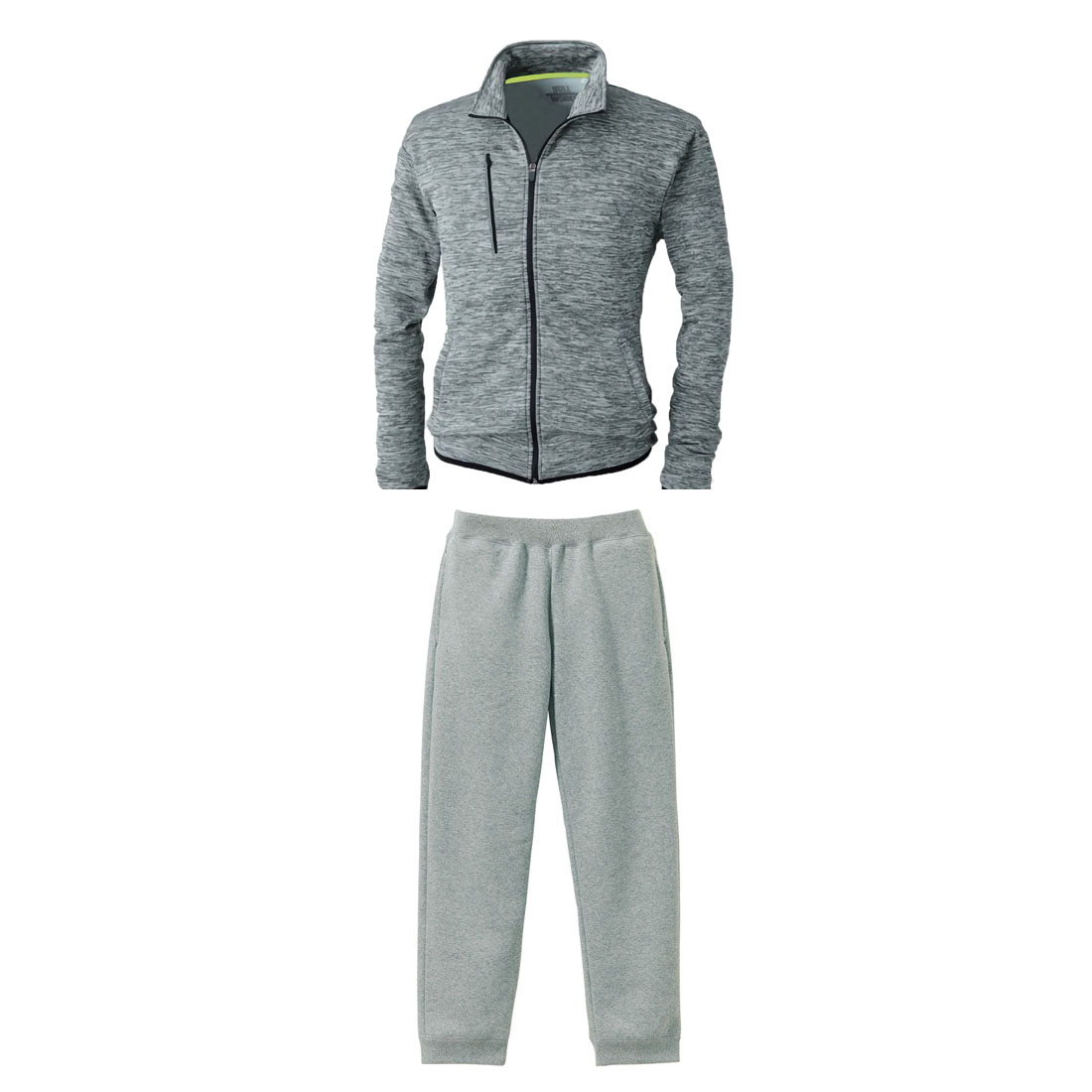 ストレッチ軽防寒ブルゾン(裏地フリース)+裏起毛スウェットパンツ 上下コーデセット (上杢グレー+下へザーグレー)