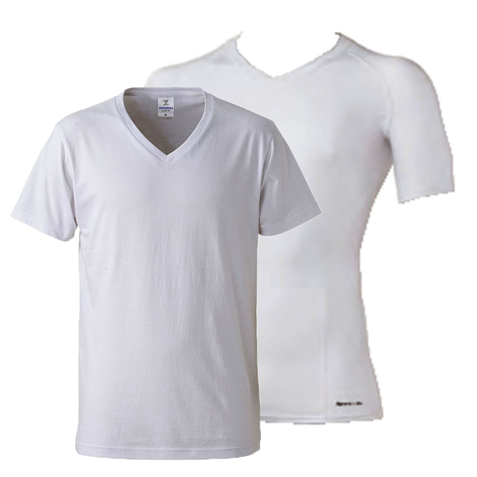 半袖サポートシャツお試しセット(Vネック) Tシャツ+防寒(裏起毛)サポートシャツ (ホワイト)