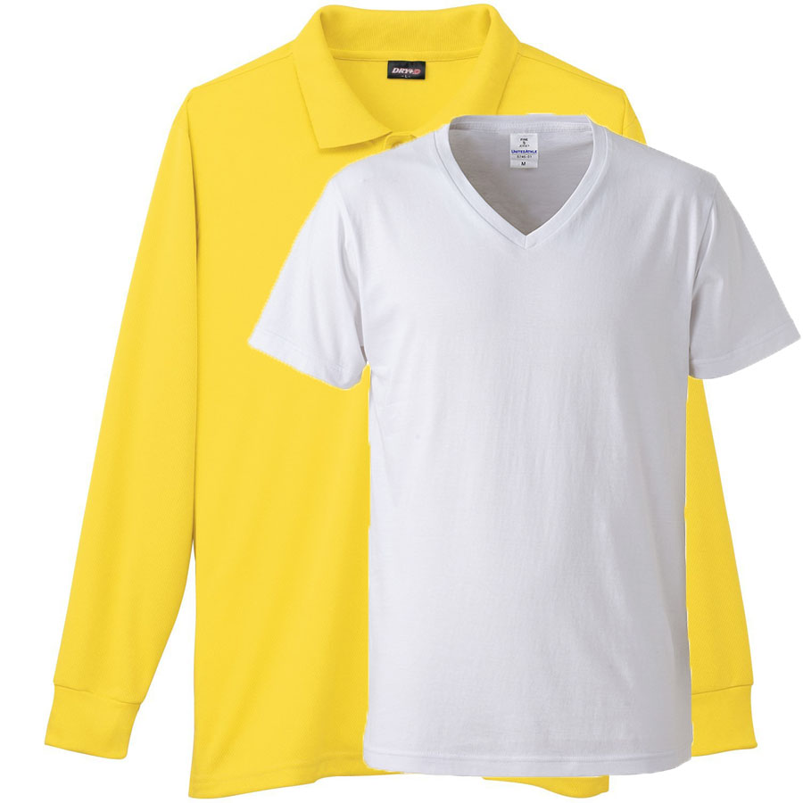 イエロー+Vネックインナー(白)
