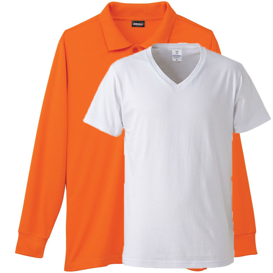 オレンジ+Vネックインナー(白)