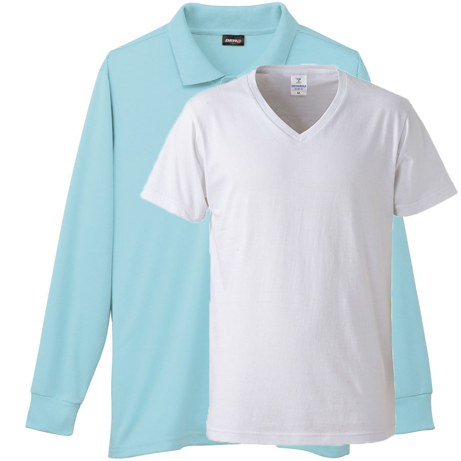 サックス+Vネックインナー(白)