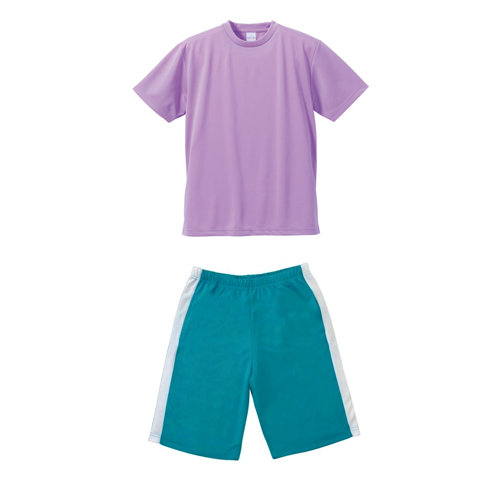 トレーニングウェアBASIC ドライアスレチックTシャツ, DRY+Dハーフパンツ S～XL (上ラベンダー+下エメラルドブルー)