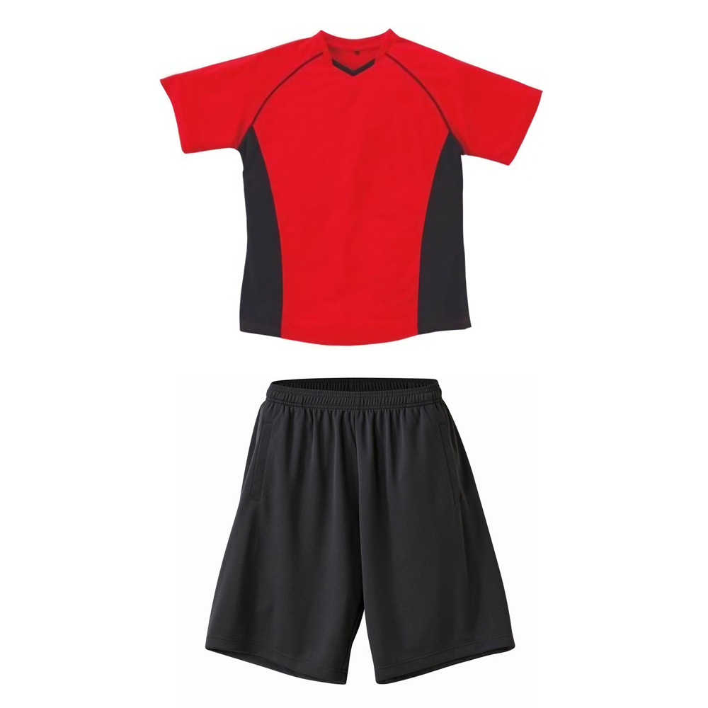 プラクティスハーフジャージ ラグランスリーブシャツ+ハーフパンツ 上下セット S～XL (上レッド+下ガンメタル)