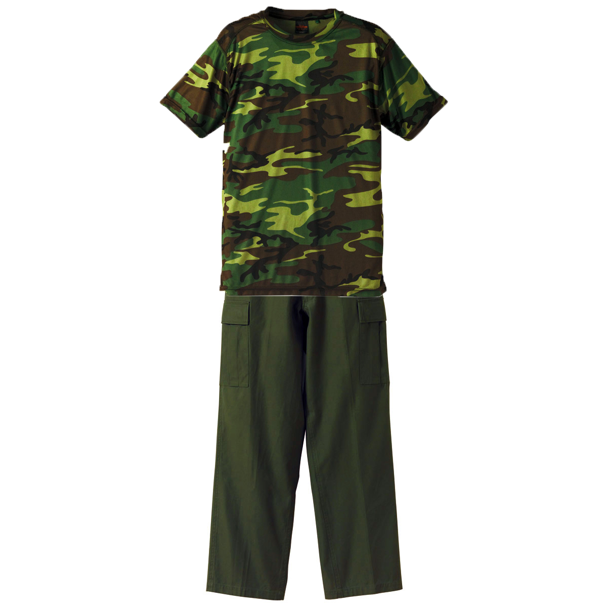 C.A.B.CLOTHING ミリタリーコーデ上下 迷彩色Tシャツ+カーゴパンツ S～XLサイズ (上ウッドランド+下OD)