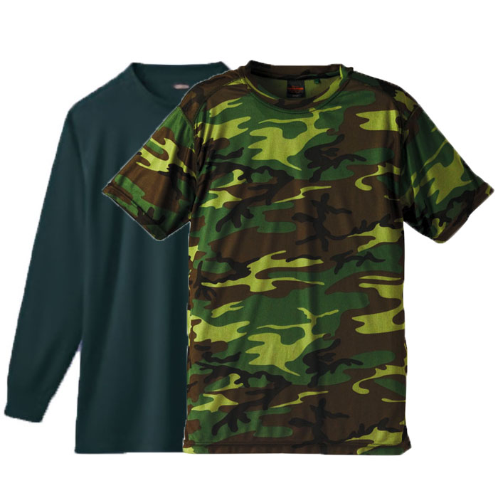 TPS重ね着コーデ:カモフラージュ半袖Tシャツ+ 4.4oz 長袖ローネックシャツ M～LL(XL) (ウッドランド(Outer)+アーミー(Inner))