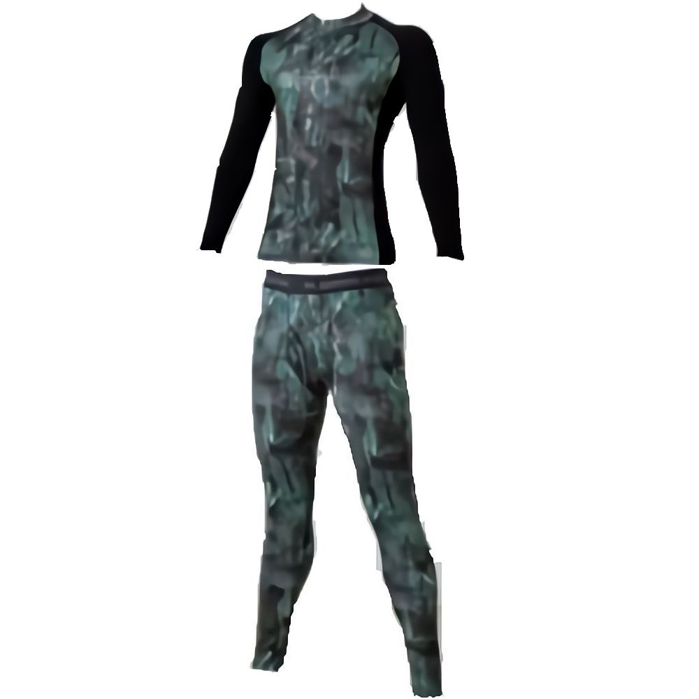 G.GROUND 5.2oz 防寒(裏起毛)ハイネック長袖サポートシャツ+パンツ 上下セットアップ (上下アーミー)