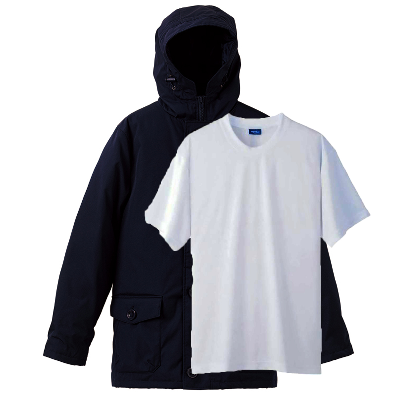 TPS presents ファイバーダウンパーカー(中綿入り)+白Tシャツ1着無料セット M～XL (ネイビー)