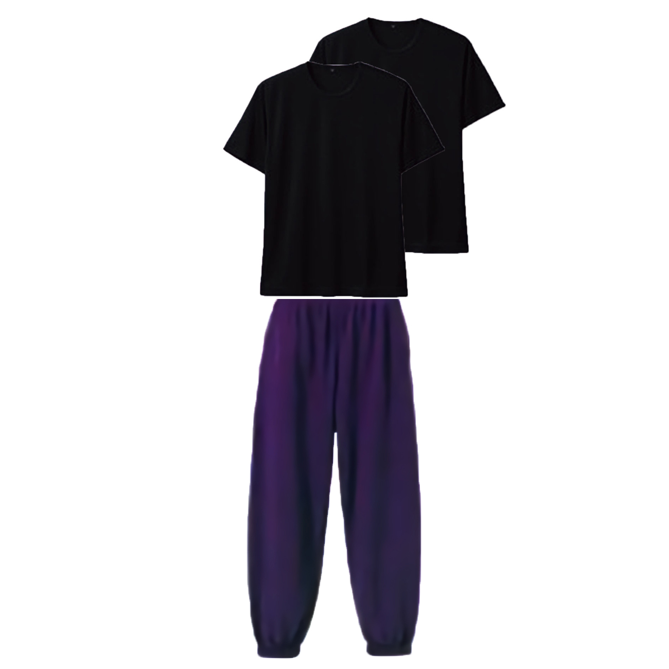 上下コーデ・学割セット 3.4oz 半袖Tシャツ2枚組+10.0ozルーズスウェットパンツ M～LL (上ブラック+下パープル)