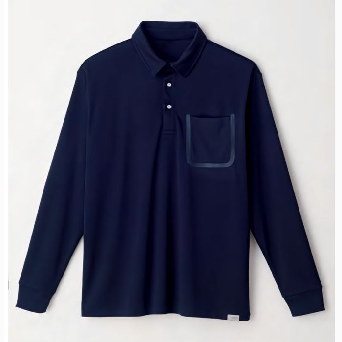 SOWA 5.0oz ドライ+デオドラント長袖ポロシャツ(胸ポケット付き) 5Lサイズ (ネイビー)