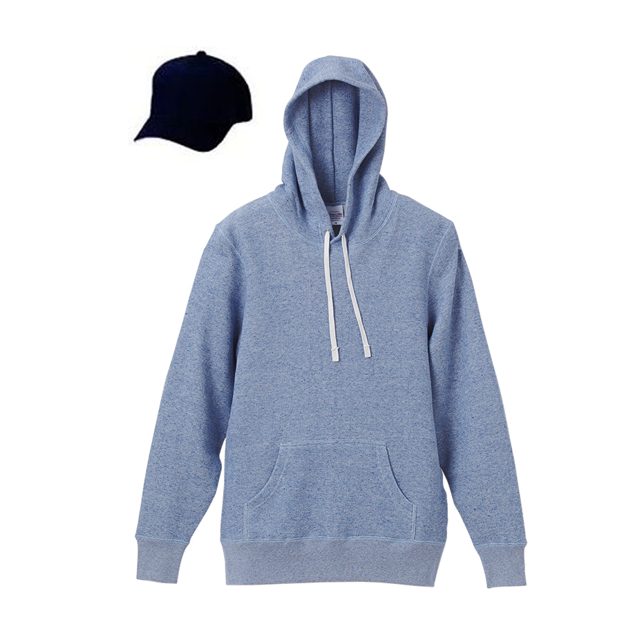 FF 8.4oz プルオーバーパーカー+コットンキャップ コーディネート学割セットアップ (ヴィンテージへザーブルー+(帽子)ネイビー・ホワイト)