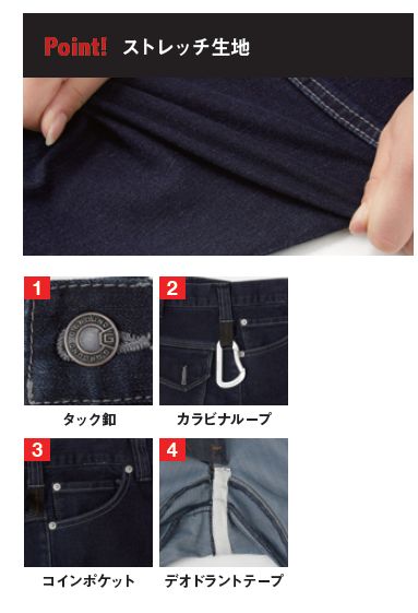 G.GROUND 9.7oz ストレッチデニムカーゴパンツ(ワンウォッシュ)