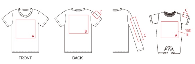 Tシャツ・タンクトップ・ロンパース-プリント可能サイズ