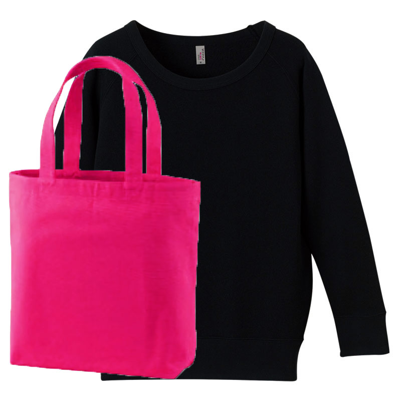 FF レディースクルーネックスウェット(ブラック)+トートバッグ コーデ学割セットアップ