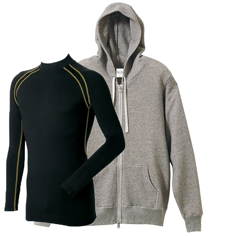 防寒ジョギングセットアップ 8.4oz フルジップパーカー+裏起毛コンプレッションインナー