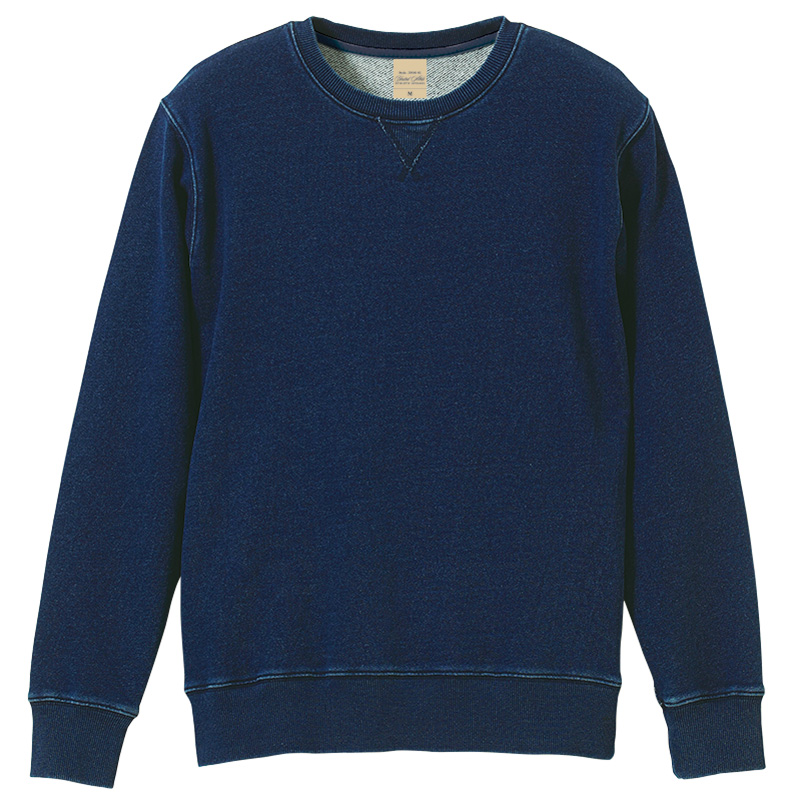 INDIGO 12.2oz クルーネックデニムスウェット上下セットアップ トレーナー+ショーツ