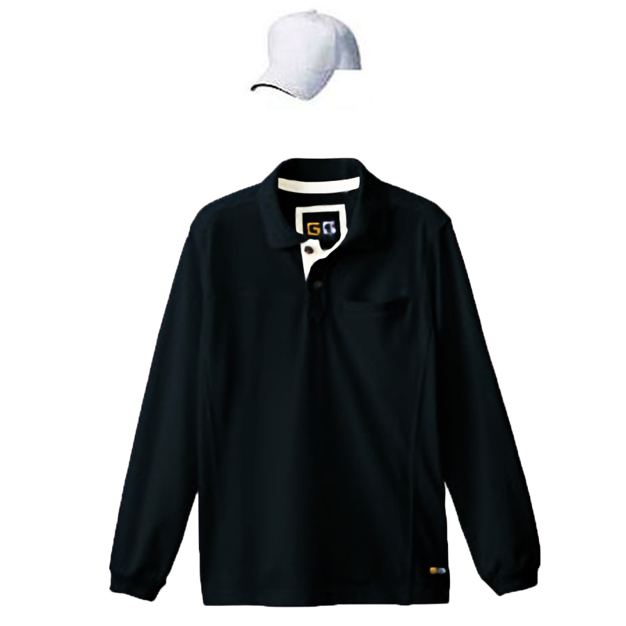 G.GROUNDゴルフウェアコーデ 6.9oz 長袖鹿の子ポロシャツ+コットンキャップ M～3L