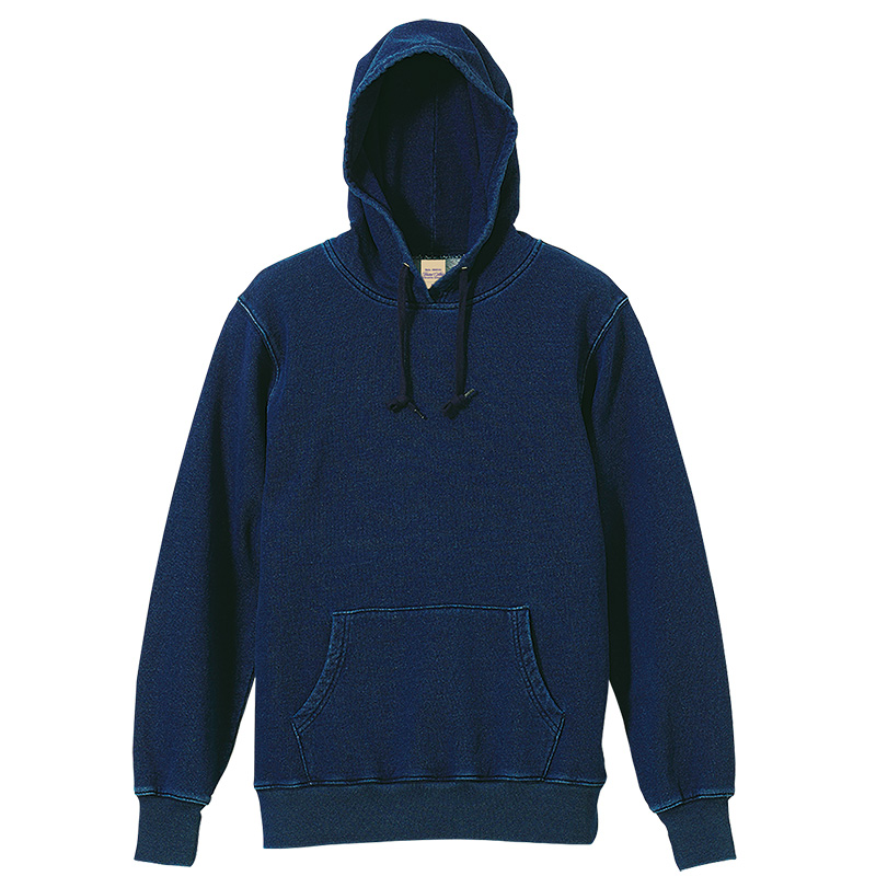 INDIGO 12.2oz デニムスウェット プルオーバーパーカー+コットンキャップコーディネート