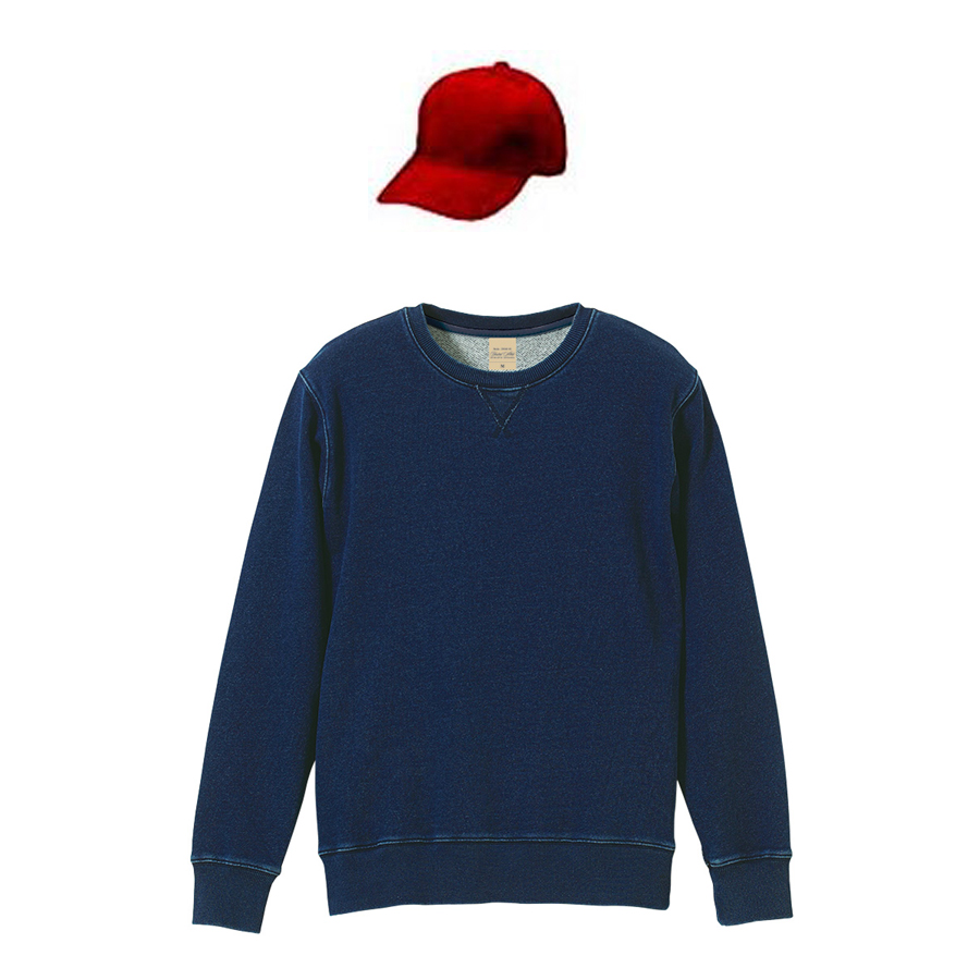 INDIGO 12.2oz クルーネックデニムスウェット(トレーナー)+コットンキャップコーデセット
