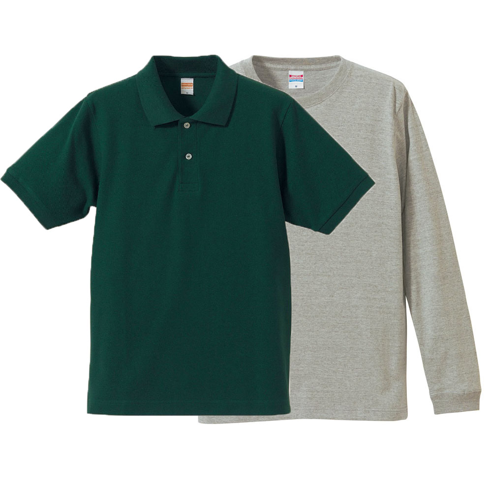 ユナイテッドアスレ 長袖Tシャツ(袖口リブ)+半袖ポロシャツ 重ね着コーデ XLサイズ