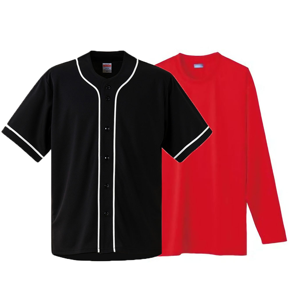 ユナイテッドアスレ ベースボールシャツ+長袖Tシャツ(Dry+Deodorant) 重ね着コーデ