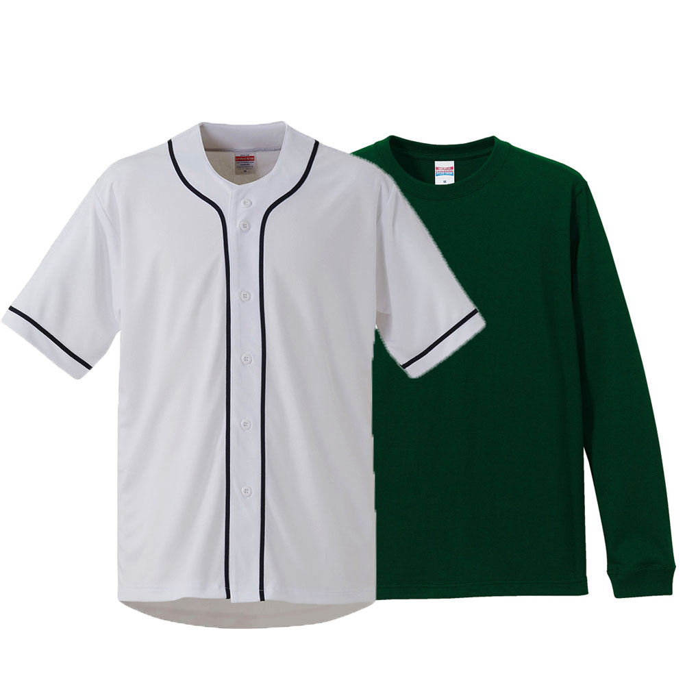 ユナイテッドアスレ ベースボールシャツ+ロングスリーブTシャツ 重ね着コーデ