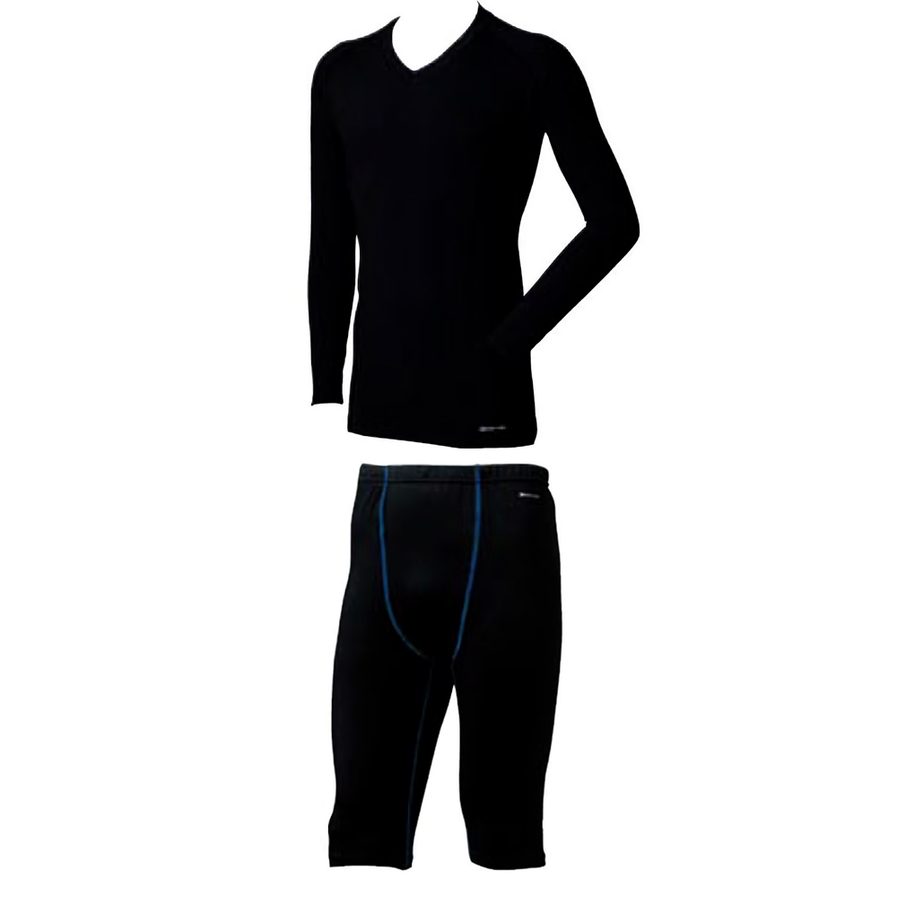 ジョギングインナー 吸汗速乾サポートウェア上下セット 長袖Vネックシャツ+ハーフパンツ