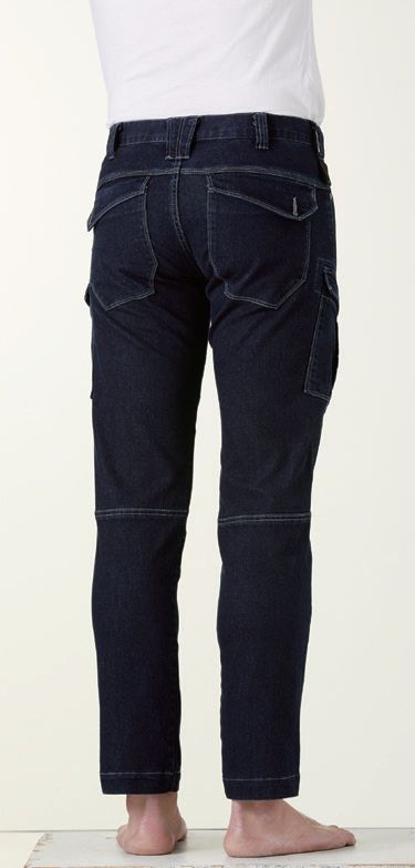 ストレッチデニムカーゴパンツ(ワンウォッシュ) S～LL フラットバイザーメッシュキャップ コーデ