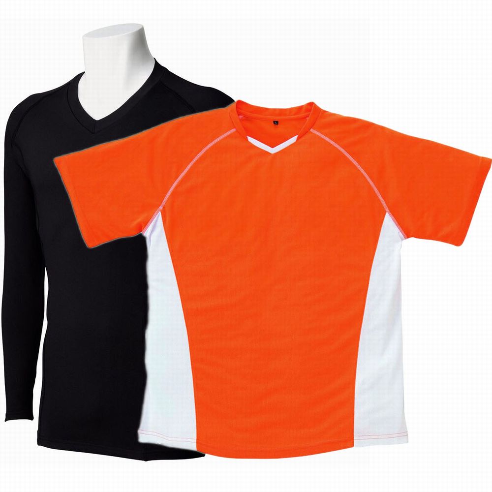 防寒ランニングウェアTOPS 重ね着2点セット 裏起毛コンプレッションインナー+半袖Tシャツ