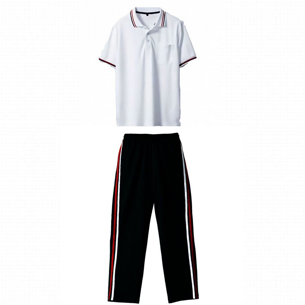 半袖ラインポロシャツ(胸ポケット有り)+ジャージパンツ コーデ・セットアップ