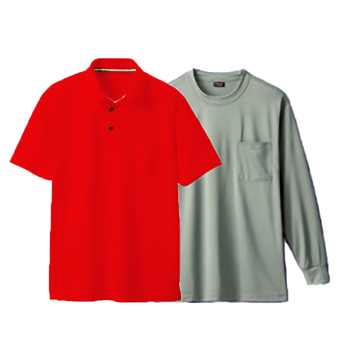 重ね着コーデ  DRY QIUCKLY 半袖ポロシャツ(胸ポケット有り)+長袖Tシャツ S～3L