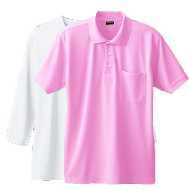 七分袖重ね着コーデ 半袖ポロシャツ(胸ポケット有り)+七分袖Tシャツ S～3Lサイズ