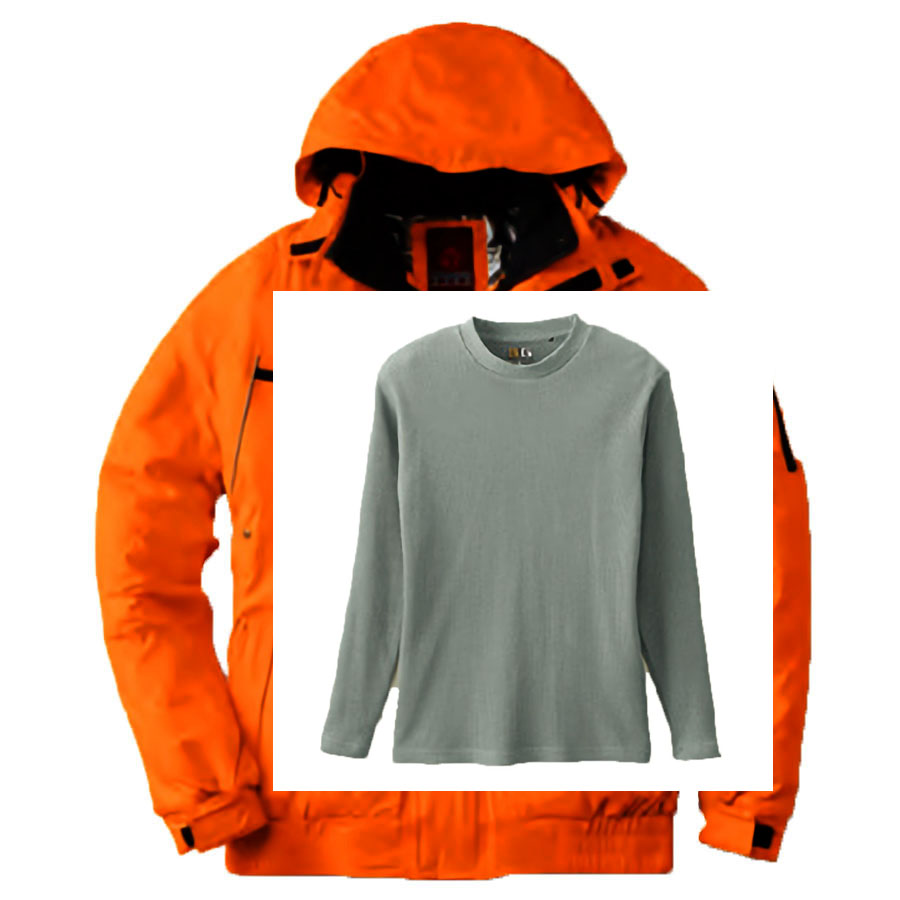 防寒コーデ・セットアップ ブルゾン(裏アルミプリント)+8.8oz厚手の長袖シャツ 3Lサイズ