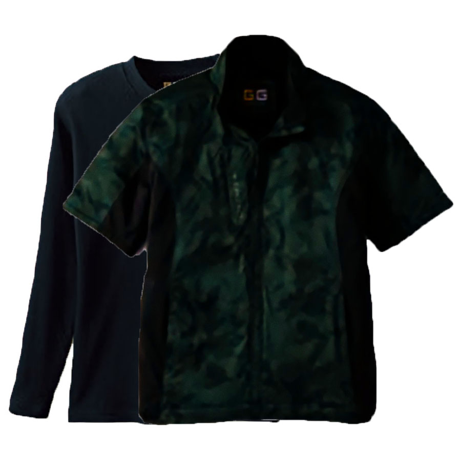 アウトドアウェア重ね着コーデ 半袖シャツ(衿裏フリース)+8.8oz長袖Tシャツ 4Lサイズ