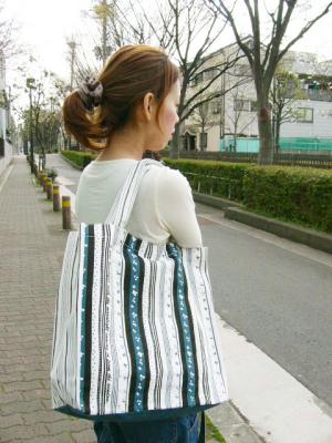 もってeco Leaf stripe トート キャンバス素材のおしゃれなエコバッグ