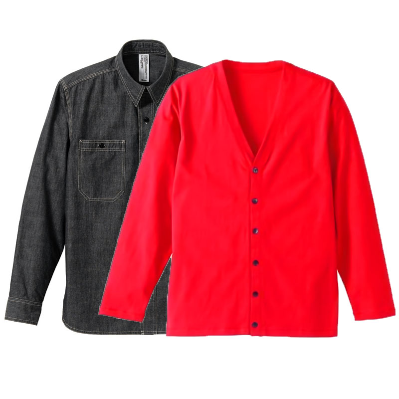 コーデ・セットアップ カーディガン(ユナイテッドアスレ)+CAB長袖シャンブレーシャツ